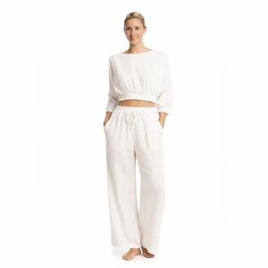 Sea Level Australia Gauze Cotton Cropped Top HighWaist Wide Leg Pants Sunset Set